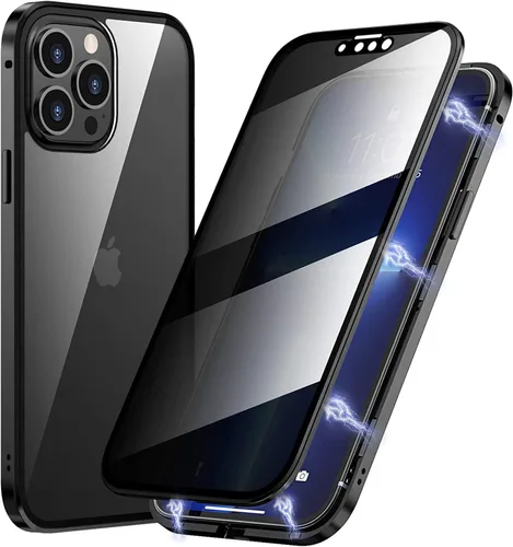 Vista 14 de Funda de Privacidad Magnética de Titanio para iPhone 14, Funda de Cuerpo Completo 360 con Absorción Magnética Anti-Espía y Vidrio Templado de Doble