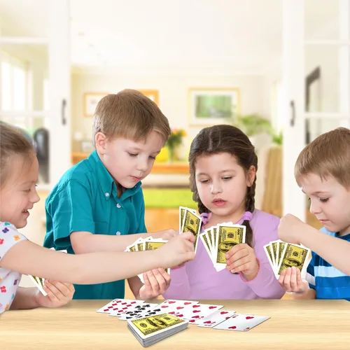 Vista 5 de Gamie Cartas de juego de billetes de 100 dólares, paquete de 12 barajas, envueltas individualmente, tarjetas de juego para póker, niños, adultos