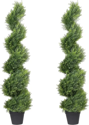 Vista 22 de THE BLOOM TIMES Juego de 2 árboles topiarios artificiales en espiral de 3 pies para exteriores, plantas de boj falsas de 36" para exteriores - Árbol