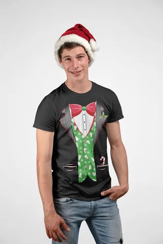 Vista 4 de shop4ever Disfraz de Navidad de esmoquin con chaleco para árbol de Navidad, camisas navideñas