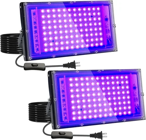 Vista 9 de Luces negras de 50 W, luz de inundación de luz negra con enchufe e interruptor, para fiesta brillante, Halloween, póster fluorescente, iluminación