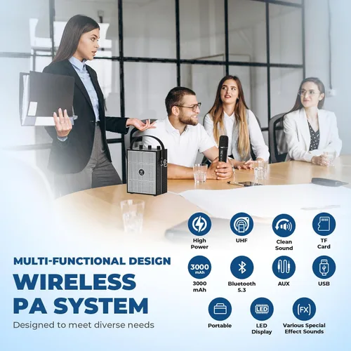 Vista 3 de Amplificador de voz inalámbrico con micrófono de mano, altavoces con micrófono Bluetooth portátiles para profesores y eventos, micrófono de karaoke