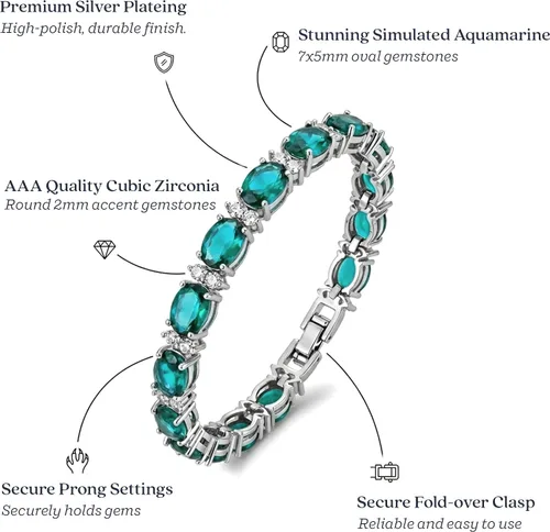 Vista 4 de Pulseras de tenis KEZEF para mujer - Circunita cúbica - Gemas ovaladas de 7x5mm - Circunita cúbica redonda de 2.50mm color blanco - Latón bañado
