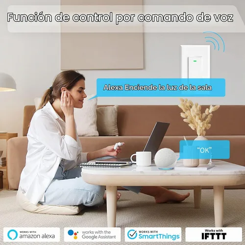 Vista 4 de Paquete de 2 interruptores de luz inteligentes (botón), interruptores de luz WiFi inteligentes dobles, interruptor inteligente compatible con Alexa