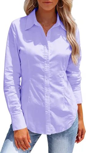 Vista 15 de Button Down Shirts for Women Long Sleeve Dress Shirts Collared Work Wrinkle Free Office Solid Blouses Fitted Tops