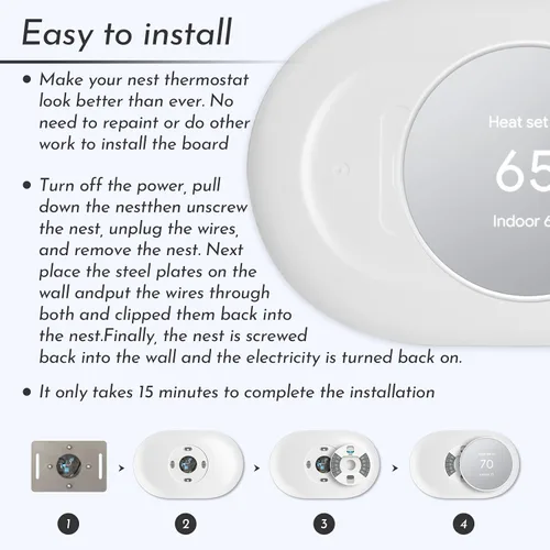 Vista 6 de Nest - Accesorios para termostato – Cubierta de placa de pared para hogar inteligente, compatible con termostato Google Nest 2020 – Kit de recorte