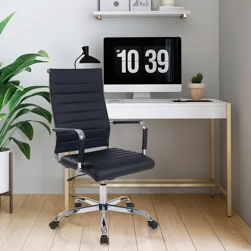 Vista 8 de Silla de escritorio de oficina, sillas de trabajo rodantes de cuero negro