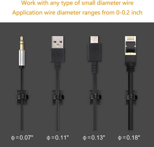 Vista 3 de Clips adhesivos resistentes para cables, paquete de 100 unidades, autoadhesivos, cable de cable, gestión de escritorio para oficina, hogar