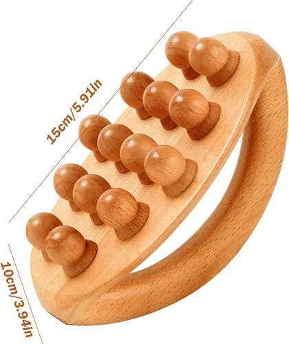 Vista 5 de Wood Massage Tools with Handle, 2PCS 14 Beads Wooden Massage Roller, Lymphatic Drainage Massager for Body Shaping