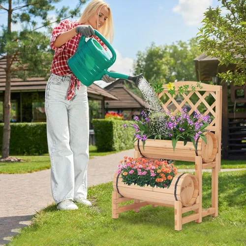 Vista 3 de kinbor Cama de jardín elevada de madera para exteriores, jardinera elevada, maceta con enrejado, cama de jardín elevada para jardinería, verduras