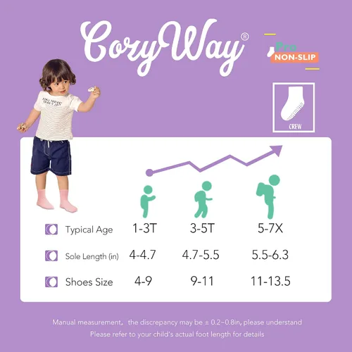 Vista 7 de CozyWay Non Slip Toddler Socks 612 Pairs with Grip for Boys Girls Baby Infants Kids Anti Skid Cotton Crew Socks 1-9 Years
