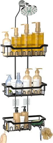 Vista 12 de Organizador de ducha mejorado de longitud extendida con ganchos, soporte para champú y jabón resistente a la oxidación, organizador de baño grande