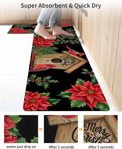 Vista 4 de Tapete de baño de Navidad para bañera, antideslizante, de secado rápido y absorbente, tierra de diatomeas, fregadero, dormitorio, cocina, tapete