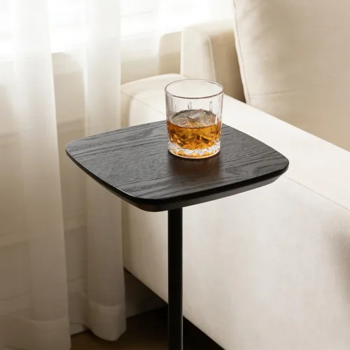 Vista 9 de Mesa auxiliar de pedestal, mesas pequeñas para bebidas, soporte de pedestal, mini mesa auxiliar cuadrada negra, mesas de café de Martini, mesa