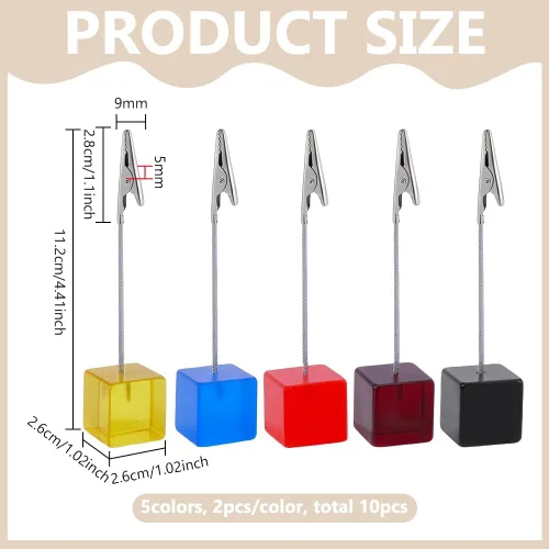 Vista 2 de FINGERINSPIRE 10Pcs Cube Base Memo Clip Holder with Alligator Clip 1x1x4.41inch Resin Name Card Holder 5 Colors Photo Memo Holders Place Card Stand