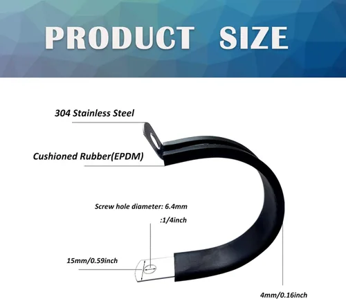 Vista 2 de 10 abrazaderas de cable de acero inoxidable de 2 pulgadas, abrazaderas de cable aisladas acolchadas con revestimiento de goma, abrazaderas de tubo
