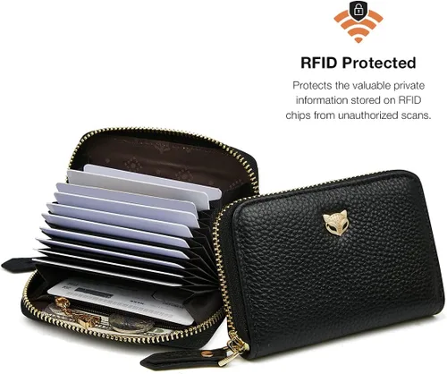 Vista 5 de FOXLOVER Mini tarjetero de crédito RFID para mujer, cartera pequeña de cuero para tarjetas, Negro, talla única , Moda