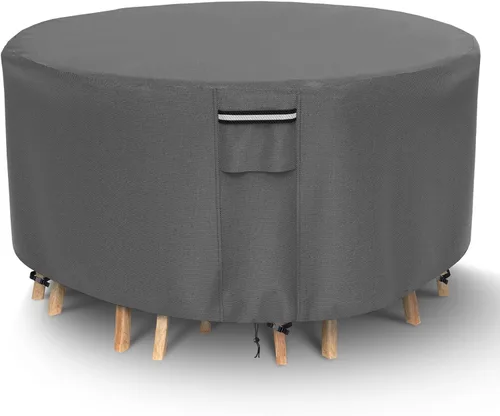 Vista 8 de Fundas redondas para muebles de patio, 500D resistentes al agua, resistentes a los rayos UV, para mesa y sillas redondas de comedor al aire libre