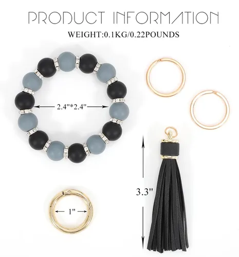 Vista 4 de Llavero pulsera elástica de silicona con cuentas de moda brazalete para llaves de coche para mujeres y hombres