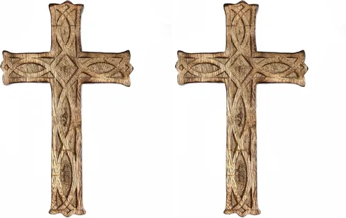 Vista 10 de Hosley Cruz de madera tallada a mano – Decoración de pared rústica de fe de 8 pulgadas Regalo cristiano, sala de oración, bendición del hogar
