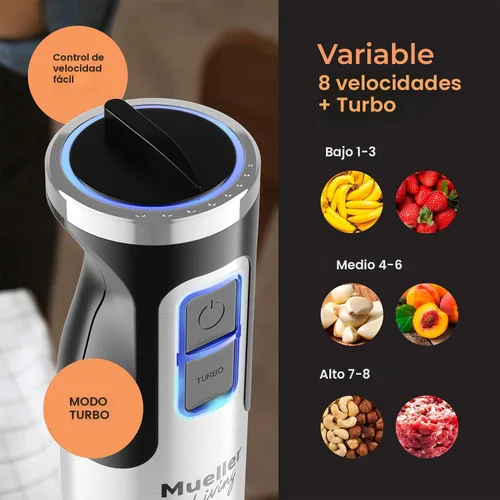 Vista 4 de Mueller Ultra-Stick - Batidora de mano multiusos, 500 W, 9 velocidades, motor de cobre puro, acabado de acero inoxidable cepillado, incluye