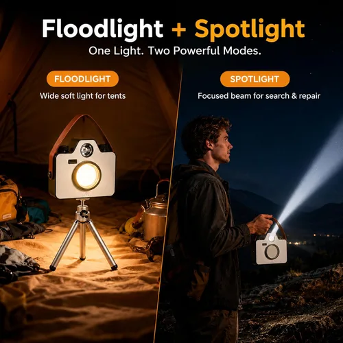 Vista 3 de Luces LED de camping portátil, luces a pilas, brillo y color ajustables, linterna recargable con magnética, IPX5 impermeable, luces de tienda