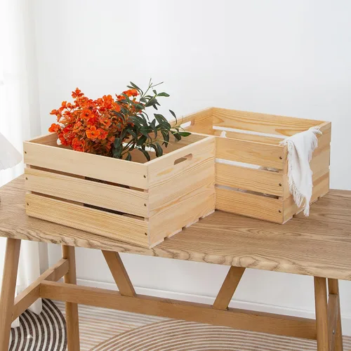 Vista 7 de 1 Pieza Caja Grande de Madera de Pino Para Almacenamiento, Cajas de Madera Natural Sin Terminar, 17" x 13" x 8.9" Las cajas de almacenamiento