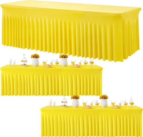 Vista 30 de Paquete de 3 Manteles de Spandex Azul Bebé para Mesas Rectangulares de 6 Pies, Falda de Mesa Azul Elástica Ajustada de 6 Pies para Fiestas de Boda