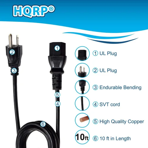 Vista 5 de HQRP Cable de alimentación de CA de 10 pies compatible con receptor AV Onkyo TX-SR875 TX-SR876, cable de red receptor de CD CR-N755, certificado UL