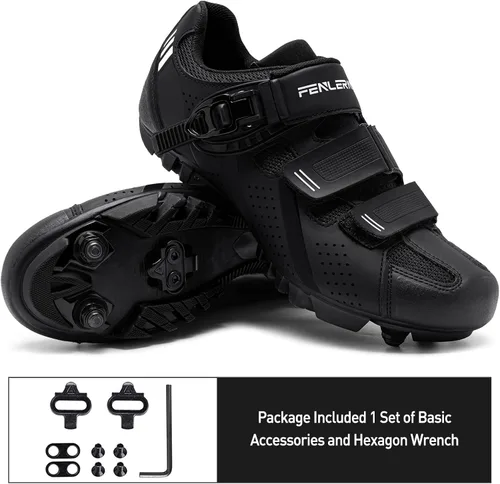 Vista 5 de FENLERN Zapatos de ciclismo para hombre, zapatos de bicicleta de montaña MTB con hebilla de trinquete rápida, para montar en interiores