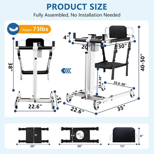 Vista 2 de Silla elevadora eléctrica mejorada para pacientes, silla elevadora de transferencia plegable para automóvil, silla de ducha elevadora