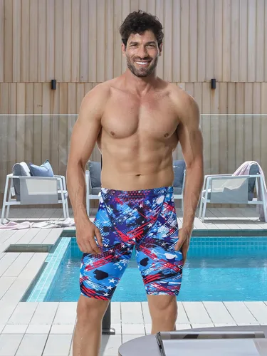 Vista 4 de KGKE Pantalones cortos de natación de pierna cuadrada para hombre UPF50+,Retención de la forma de la tela de los hombres del traje de baño