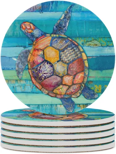 Vista 18 de Van Gogh - Juego de 4 posavasos abstractos de cerámica de diatomita absorbentes con base de corcho, protección de mesa, adecuados para mesas de Gato