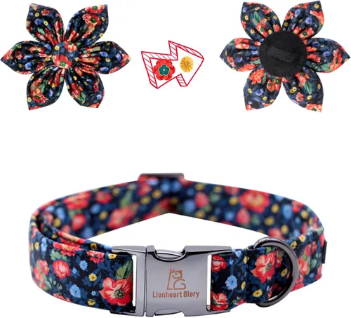 Vista 70 de Collar de perro Lionheart Glory, collar de perro rosa con flor, lindo collar para mascotas con patrón floral ajustable para perros pequeños Rosado