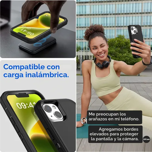 Vista 4 de AICase Funda para iPhone 14 (6.1 pulgadas) con protector de pantalla de vidrio, protección contra caídas de alta resistencia, cuerpo completo, a