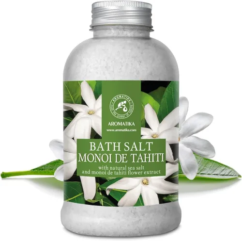 Vista 2 de AROMATIKA - Sal de baño Monoi de Tahiti 21.16 oz (600 g) – Aroma de flores de coco y gardenia – Baño relajante – Buen sueño – Aromaterapia – Baño