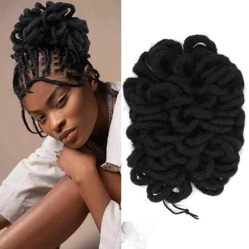 Vista 18 de Abellee 2 moños de Loc para mujeres negras, 8 pulgadas, moño de pétalos de Loc, Afro, cola de caballo alta, cordón de coleta, extensiones de cabello