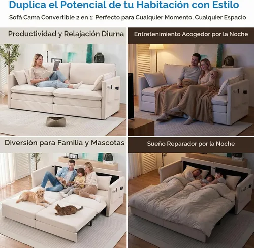 Vista 7 de Mjkone Sofá cama extraíble tamaño Queen de 78 pulgadas de ancho, color beige
