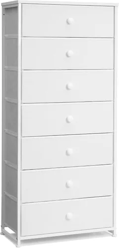 Vista 12 de Crestlive Products Tocador alto, torre de almacenamiento de 7 cajones de tela, cómodas - Unidad organizadora vertical para dormitorio, pasillo