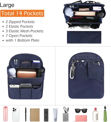 Vista 3 de Surblue Organizador de Mochila con Forro y Bolsillo Colgante para Viaje, Organizador de Bolso y Bandolera con Divisores de Alta Capacidad, Plegable