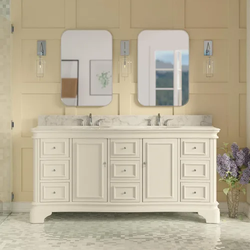 Vista 10 de Kitchen Bath Collection Katherine - Tocador de baño doble de 72 pulgadas (chocolate/Carrara): incluye gabinete de chocolate con encimera de mármol