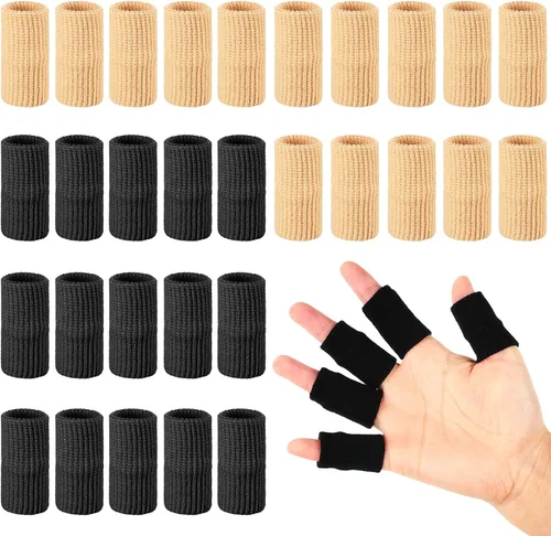 Vista 8 de Skylety 30 fundas para dedos con 1 bolsa de almacenamiento, protector de soporte de férula para el pulgar, cinta elástica transpirable para los Beige