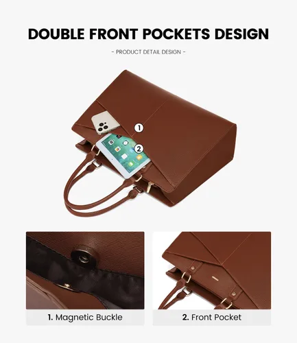Vista 4 de LOVEVOOK Bolsa de mano para laptop para mujer, bolsa de trabajo de cuero para negocios, oficina, maletín para computadora con pequeño clutch, apto