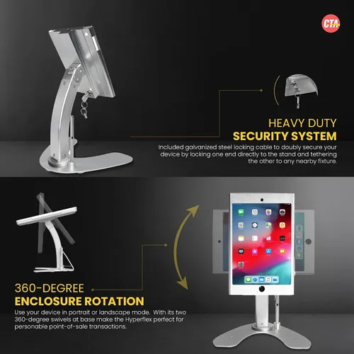 Vista 3 de Soporte de quiosco dual: soporte de aluminio CTA con caja de bloqueo y cable. Base giratoria de 360 grados. Carcasa diseñada para iPad mini