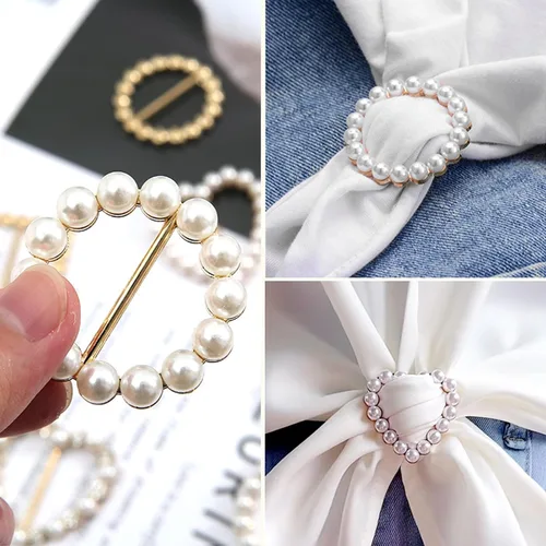 Vista 56 de 4 piezas de clip de anillo de bufanda para mujer, broche de perlas y flores, hebilla de metal para chal, accesorios de decoración para damas y niñas