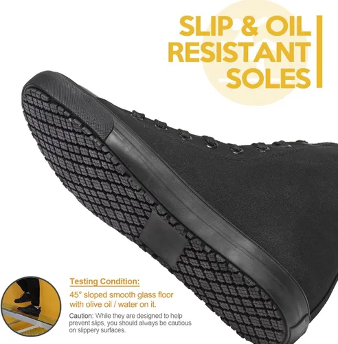 Vista 2 de Zapatos de trabajo de lona antideslizantes para hombres y mujeres, para servicio de comida, color negro, casual, zapatos de servicio de restaurante