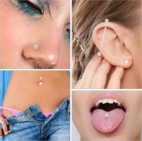 Vista 4 de Kit de 48 retenedores de piercing transparentes: retenedor acrílico para tabique, aretes de nariz transparentes para el trabajo, joyería de piercing