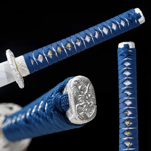 Vista 7 de Wuton Espada Katana real afilada 1060 de acero de alto carbono, espada samurái real de espiga completa lista para batalla, espadas samuráis