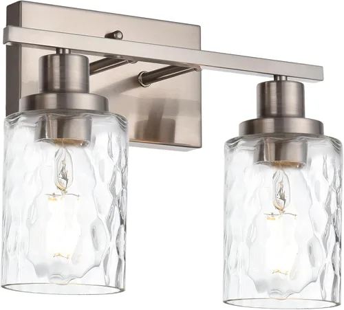 Vista 16 de MELUCEE Iluminación de pared interior 2 luces mate negra con vidrio martillado transparente, lámpara de pared moderna para tocador de baño