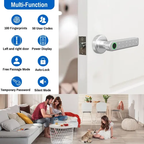 Vista 6 de Secustone Cerradura de puerta de huellas dactilares, cerradura de puerta de entrada sin llave, perilla inteligente 4 en 1 con código